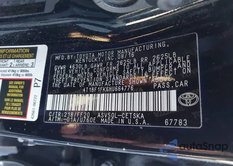 2017 Toyota Camry Se из США, поврежденный, VIN 4T1BF1FK6HU664776